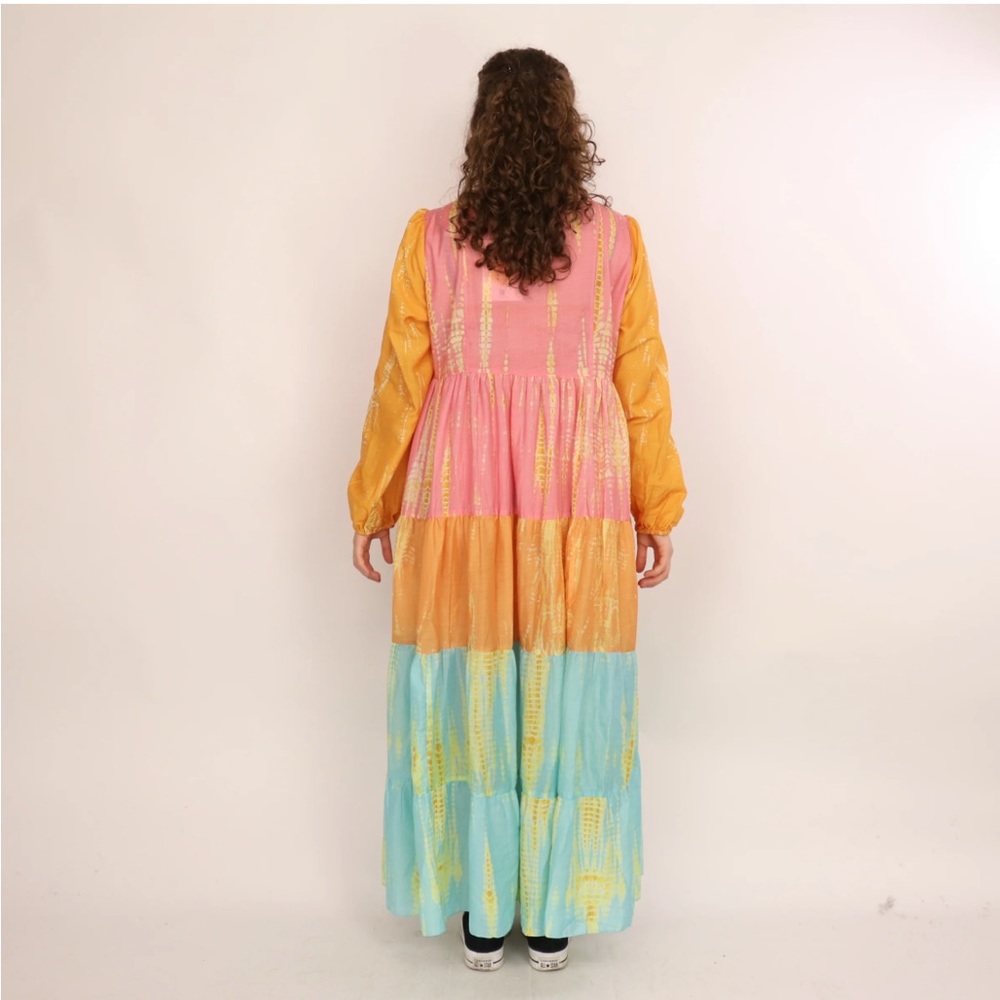 Anthropologie Pink, Yellow & Light Blue Tiered Maxi Dress - Picture 5 of 14